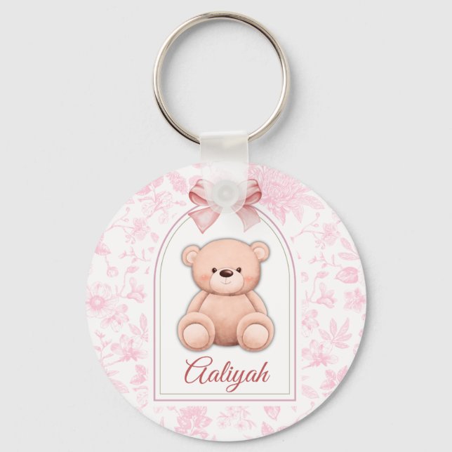 Aaliyah | Custom Pink Teddy Bear Nursery Design  Keychain (Front)