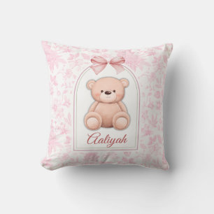 Aaliyah Custom Pink Teddy Bear Nursery Design Throw Pillow