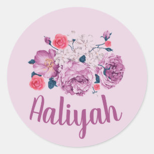 Aaliyah Name Floral Custom Vintage Flower Girl Classic Round Sticker