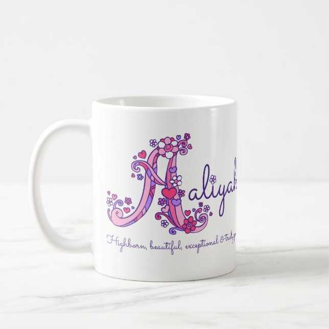 Aaliyah name meaning decorative A monogram mug (Left)