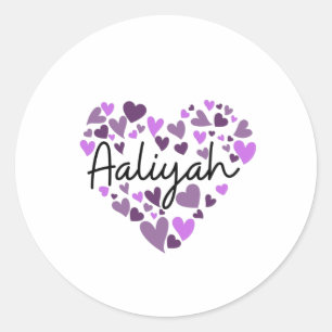 Aaliyah, purple hearts classic round sticker