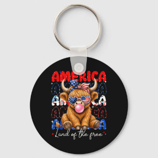 Aamerica Land Of The Highland Cow Patriotic Women Keychain