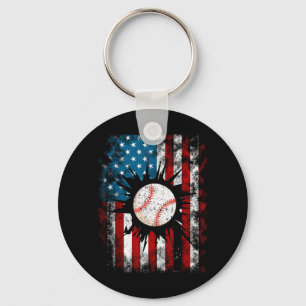 Aamerican Baseball Us Flag 4th Of July Boys Keychain