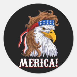 Aamerican Flag America Eagle Mullet Shirt Men Boy Classic Round Sticker