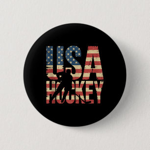 Aamerican Flag Hockey 2 Inch Round Button