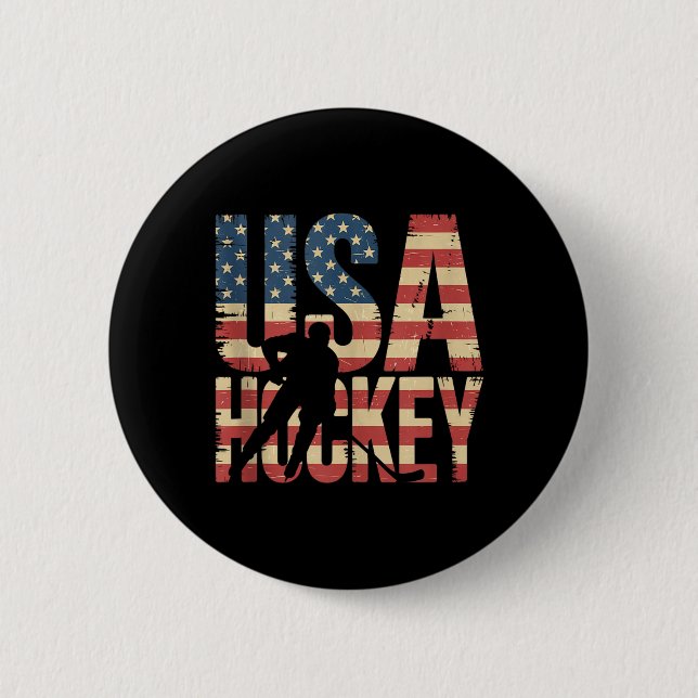 Aamerican Flag Hockey 2 Inch Round Button (Front)