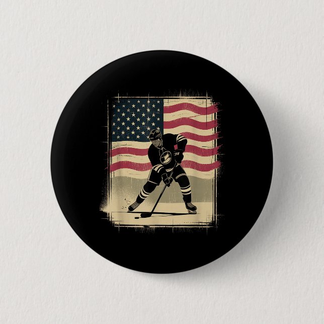 Aamerican Flag Hockey 2 Inch Round Button (Front)
