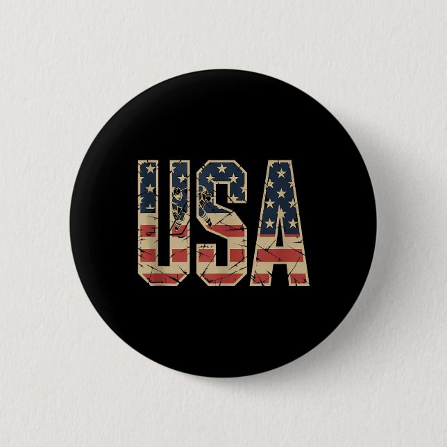 Aamerican Flag Hockey 2 Inch Round Button (Front)