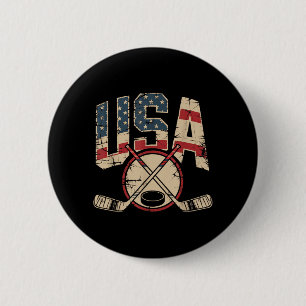 Aamerican Flag Hockey 2 Inch Round Button
