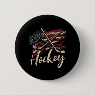 Aamerican Flag Hockey 4th Of July Patriotic Sports 2 Inch Round Button