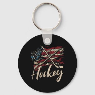 Aamerican Flag Hockey 4th Of July Patriotic Sports Keychain