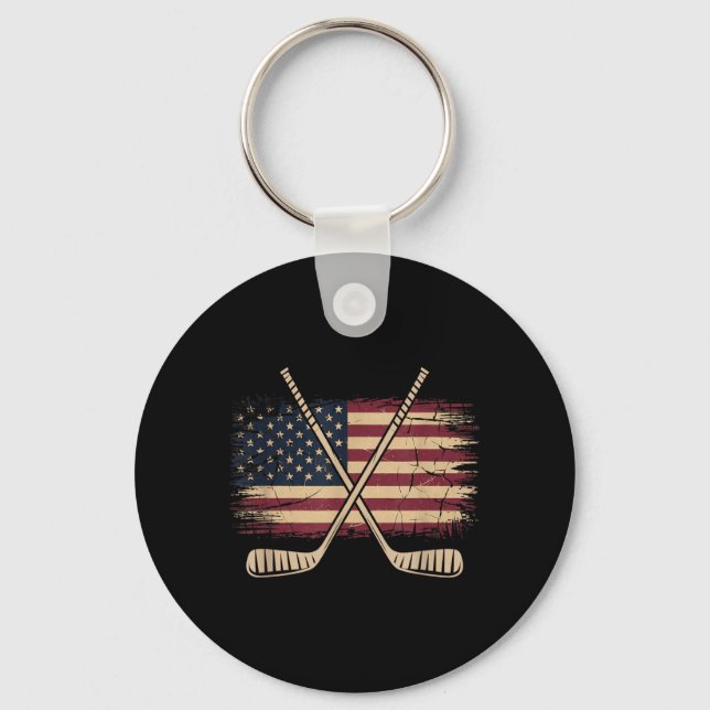 Aamerican Flag Hockey Keychain (Front)