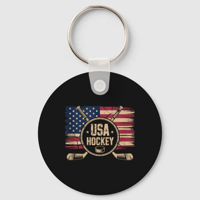 Aamerican Flag Hockey Keychain (Front)