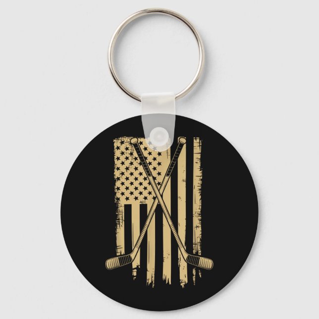Aamerican Flag Hockey Keychain (Front)
