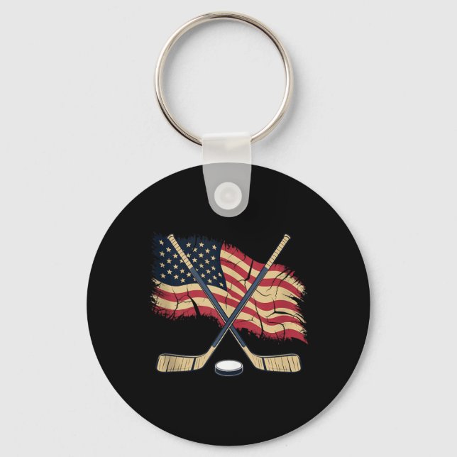 Aamerican Flag Hockey Keychain (Front)