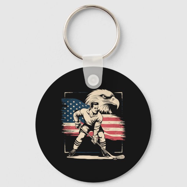 Aamerican Flag Hockey Keychain (Front)