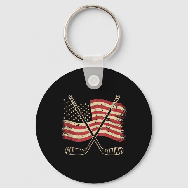 Aamerican Flag Hockey Keychain (Front)