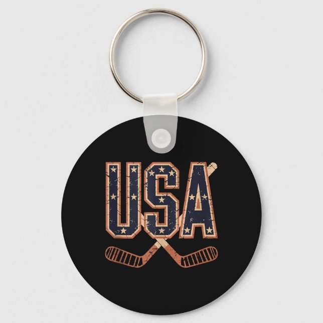 Aamerican Flag Hockey Keychain (Front)