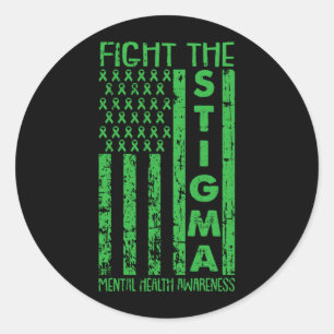 Aamerican Flag Mental Health Awareness Green Classic Round Sticker