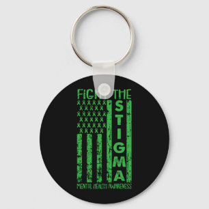 Aamerican Flag Mental Health Awareness Green Keychain