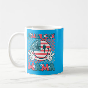 Aamerican Mama Smile Face Groovy Patriotic 4th Of Coffee Mug