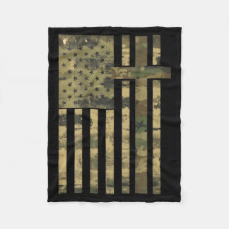 Aamerican Usa Flag Camo Christian Cross Patriotic Fleece Blanket