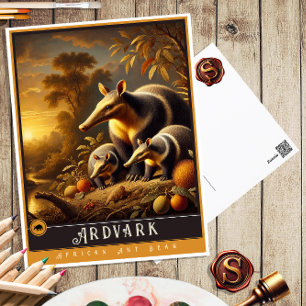 Aardvark   Cute Family Vintage Animal Postcard