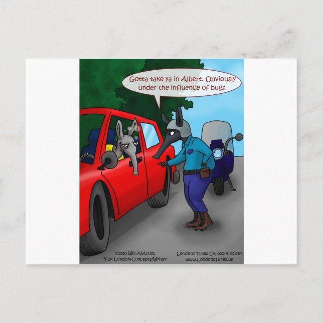 Aardvark Driving While Bugged Funny Tees Mugs Gift Postcard (Front)