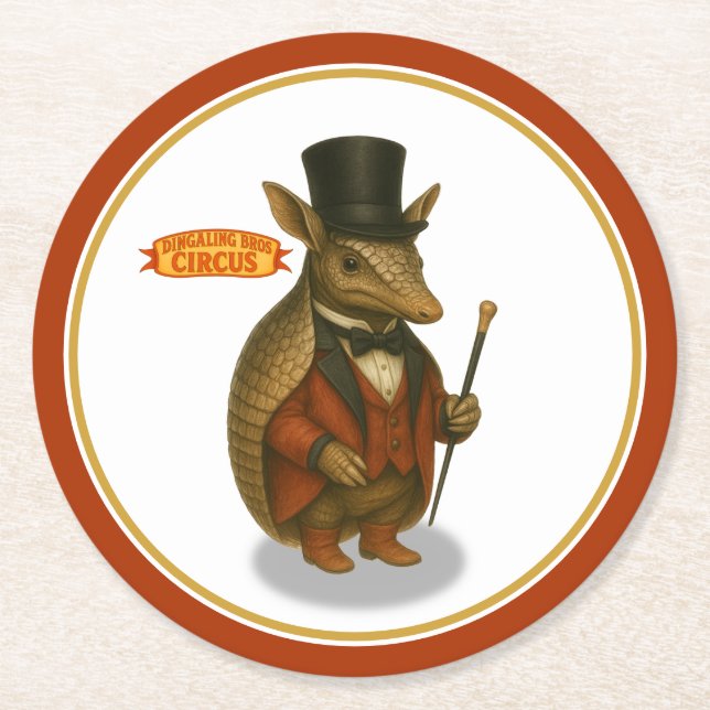 Aardvark ringmaster round paper coaster (Front)