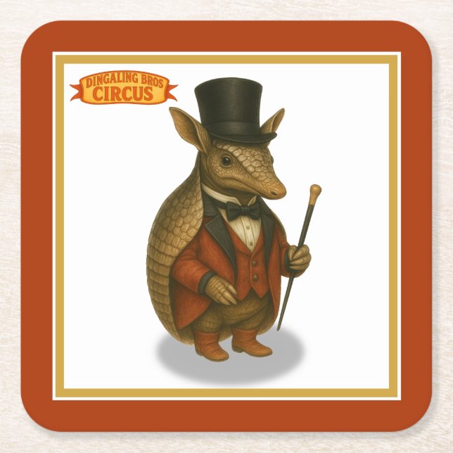 Aardvark ringmaster square paper coaster (Front)