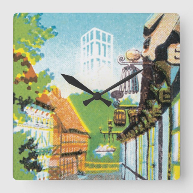 Aarhus Danmark Vintage Travel Poste Square Wall Clock (Front)