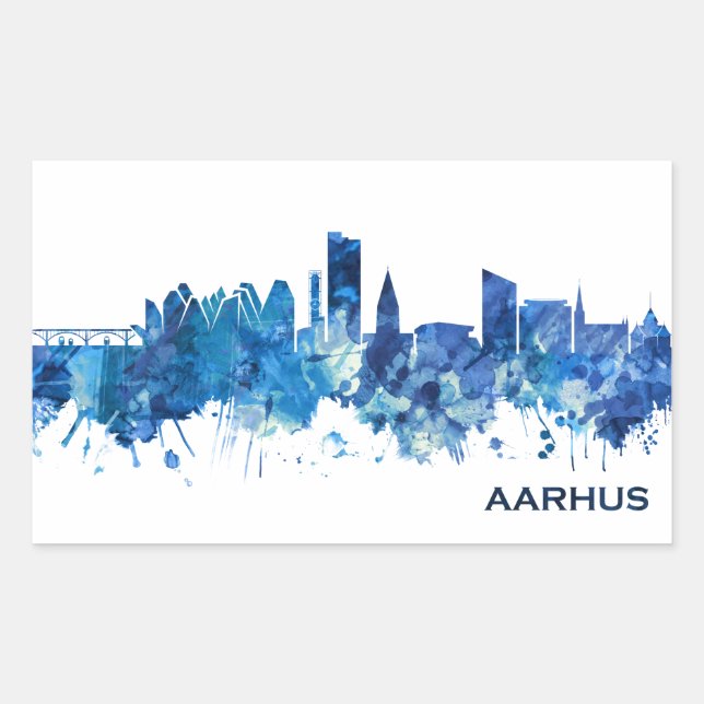 Aarhus Denmark Skyline Blue Sticker (Front)