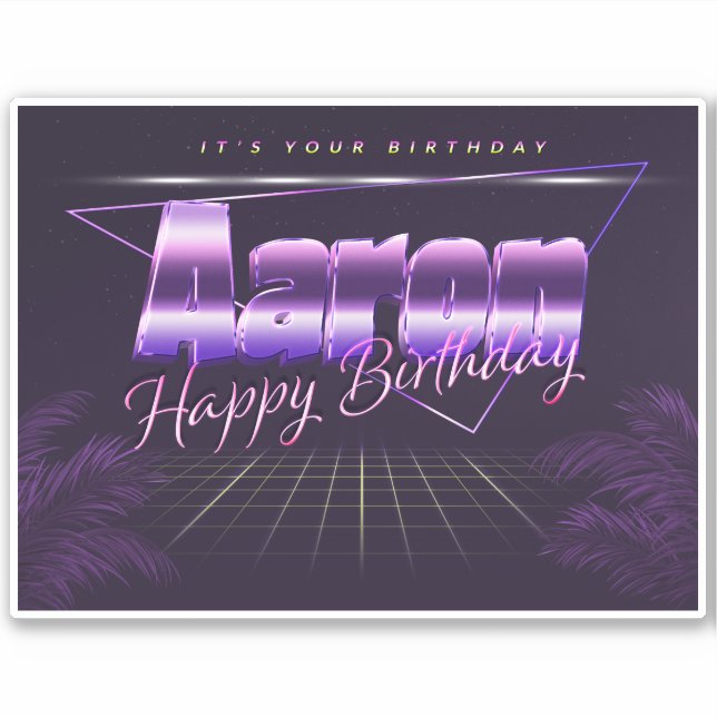 Aaron Name First name lila retro Sticker Birthday (Front)