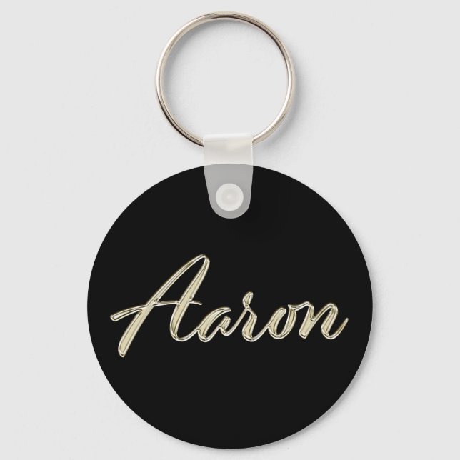Aaron Name whitegold Button Schlüsselanhänger Keychain (Front)