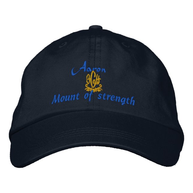 Aaron Name With Hebrew Meaning Navy Embroidered Hat (Front)