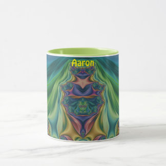 AARON ~ Zany 3D Fractal ~ Purple Green Yellow Mug
