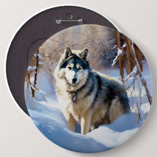Aaskan Malamute Let It Snow Christmas 6 Inch Round Button (Front & Back)