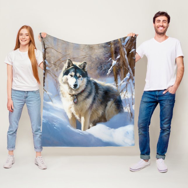Aaskan Malamute Let It Snow Christmas Fleece Blanket (In Situ)