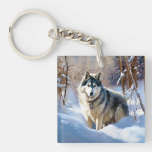Aaskan Malamute Let It Snow Christmas Keychain
