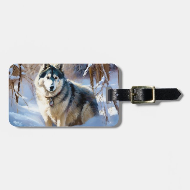 Aaskan Malamute Let It Snow Christmas Luggage Tag (Front Horizontal)