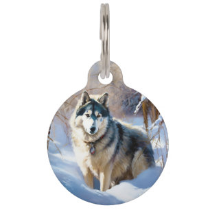 Aaskan Malamute Let It Snow Christmas Pet Tag