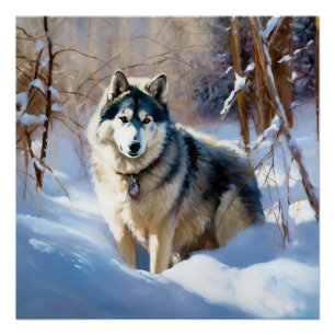 Aaskan Malamute Let It Snow Christmas Poster