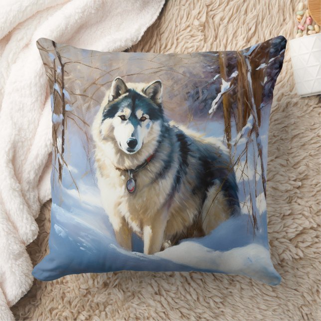 Aaskan Malamute Let It Snow Christmas Throw Pillow (Blanket)
