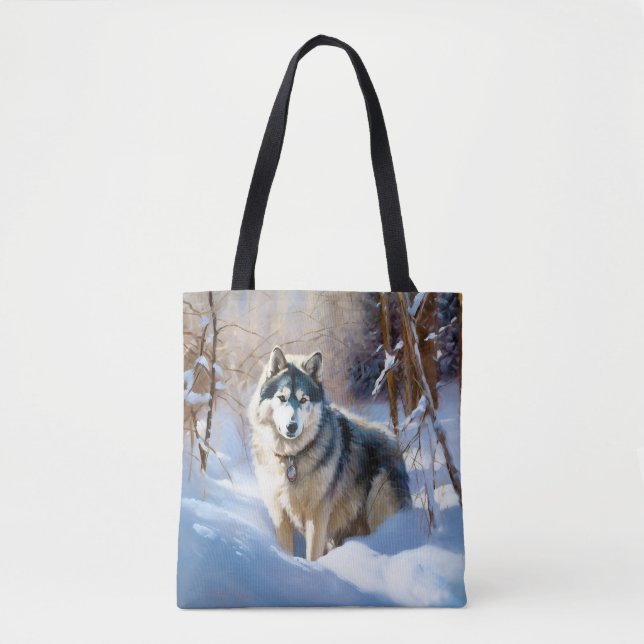 Aaskan Malamute Let It Snow Christmas Tote Bag (Front)