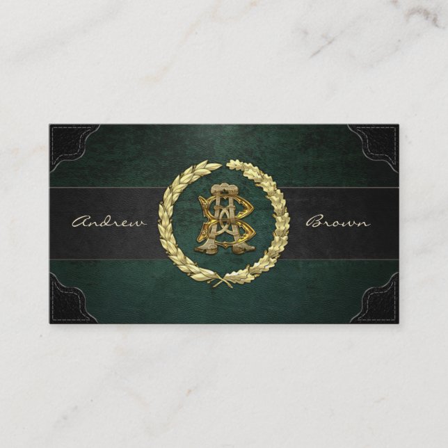 AB & BA Monogram [Gold+Leather] Business Card (Front)