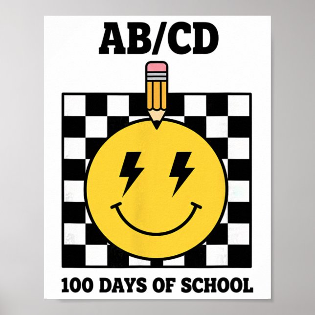 Ab Cd 100 Days Of School Kids Pencil Chequerboard  Poster (Front)