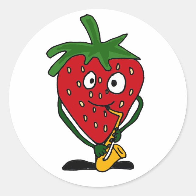 AB- Strawberry Playing Saxophone Classic Round Sticker (Front)