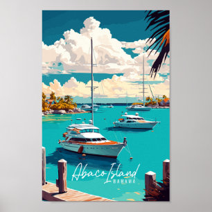 Abaco Island Bahama vintage travel illustration Poster