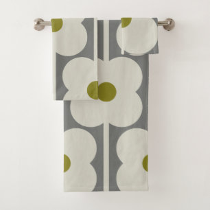 Abacus Flower and small stem pattern white & Grey Bath Towel Set