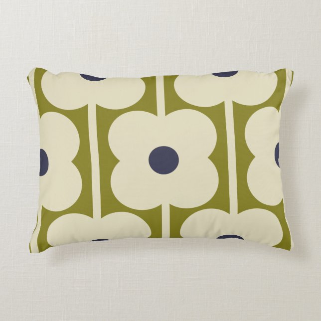 Abacus Flower Lined Eyelet Olive and Blue  Accent Pillow (Front)